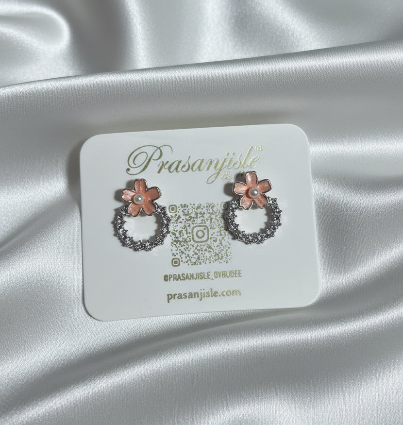 Dainty Enamel Flower & Pearl Wreath Stud Earrings | Sparkly Floral Halo Jewelry