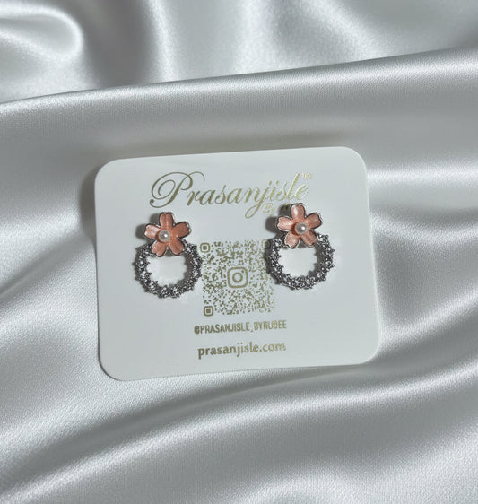 Dainty Enamel Flower & Pearl Wreath Stud Earrings | Sparkly Floral Halo Jewelry