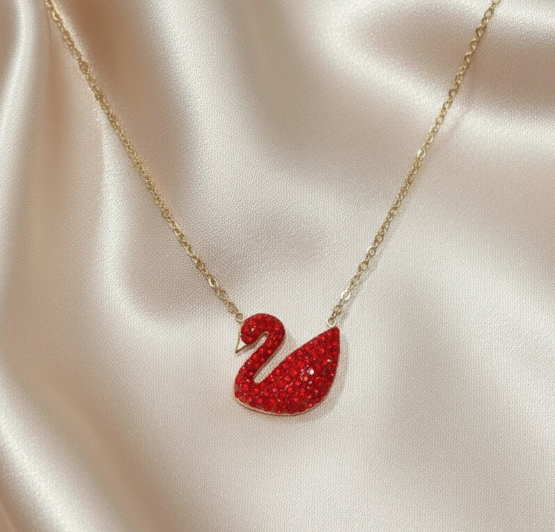 Elegant Red Crystal Swan Pendant Necklace