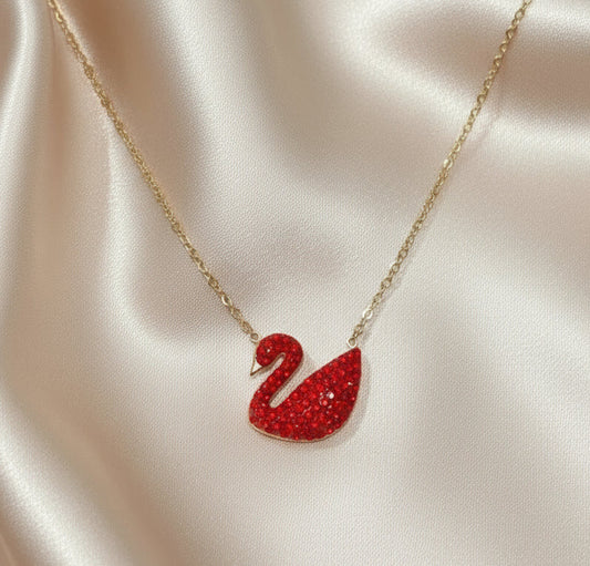 Elegant Red Crystal Swan Pendant Necklace