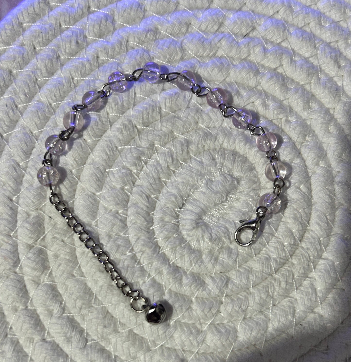 Pastel Beaded Bracelet with Silver Jingle Bell Charm - Adjustable Dangle Chain