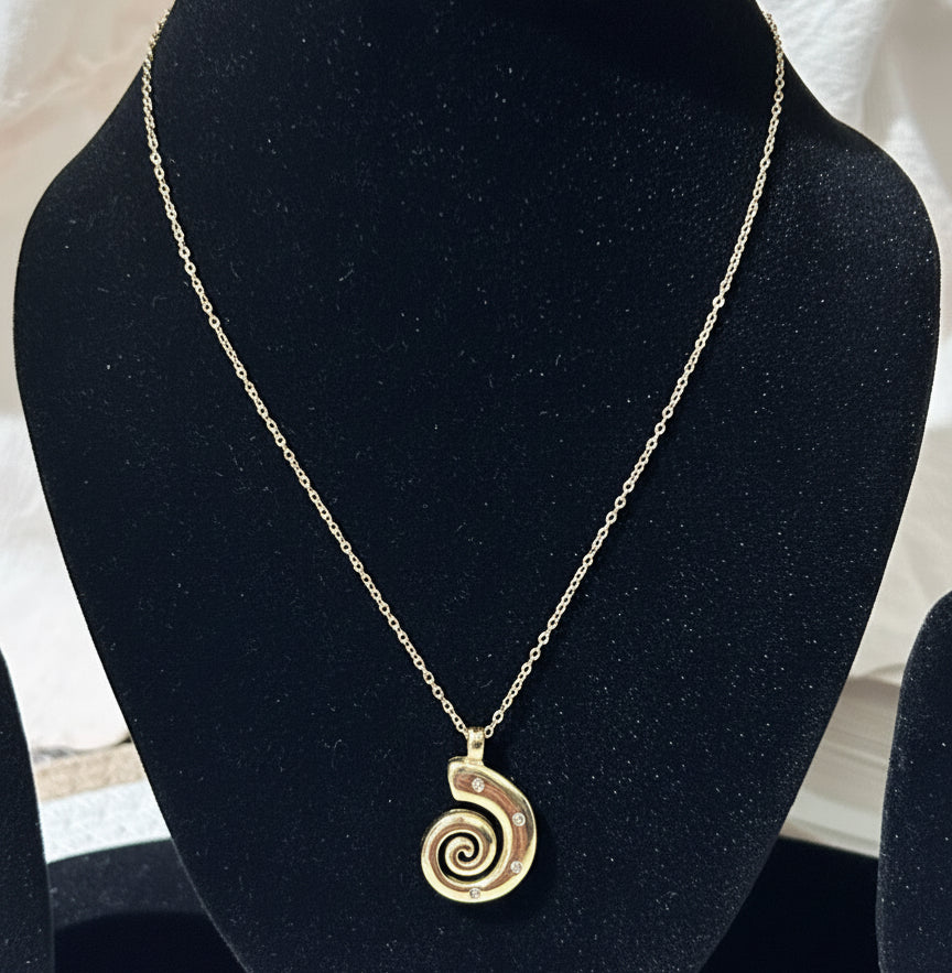 Golden Spiral 'Nautilus' Pendant Necklace with Diamond Accents