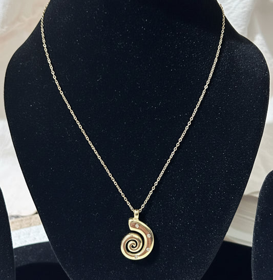 Golden Spiral 'Nautilus' Pendant Necklace with Diamond Accents