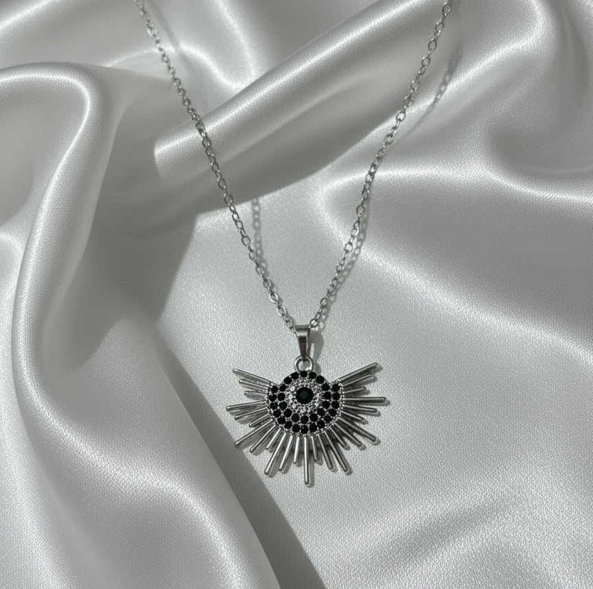 Dainty Cosmic Ray Starburst Pendant Necklace in Silver Tone
