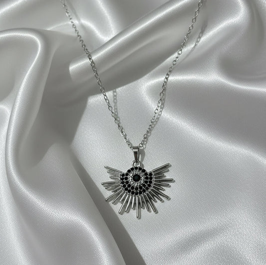 Dainty Cosmic Ray Starburst Pendant Necklace in Silver Tone