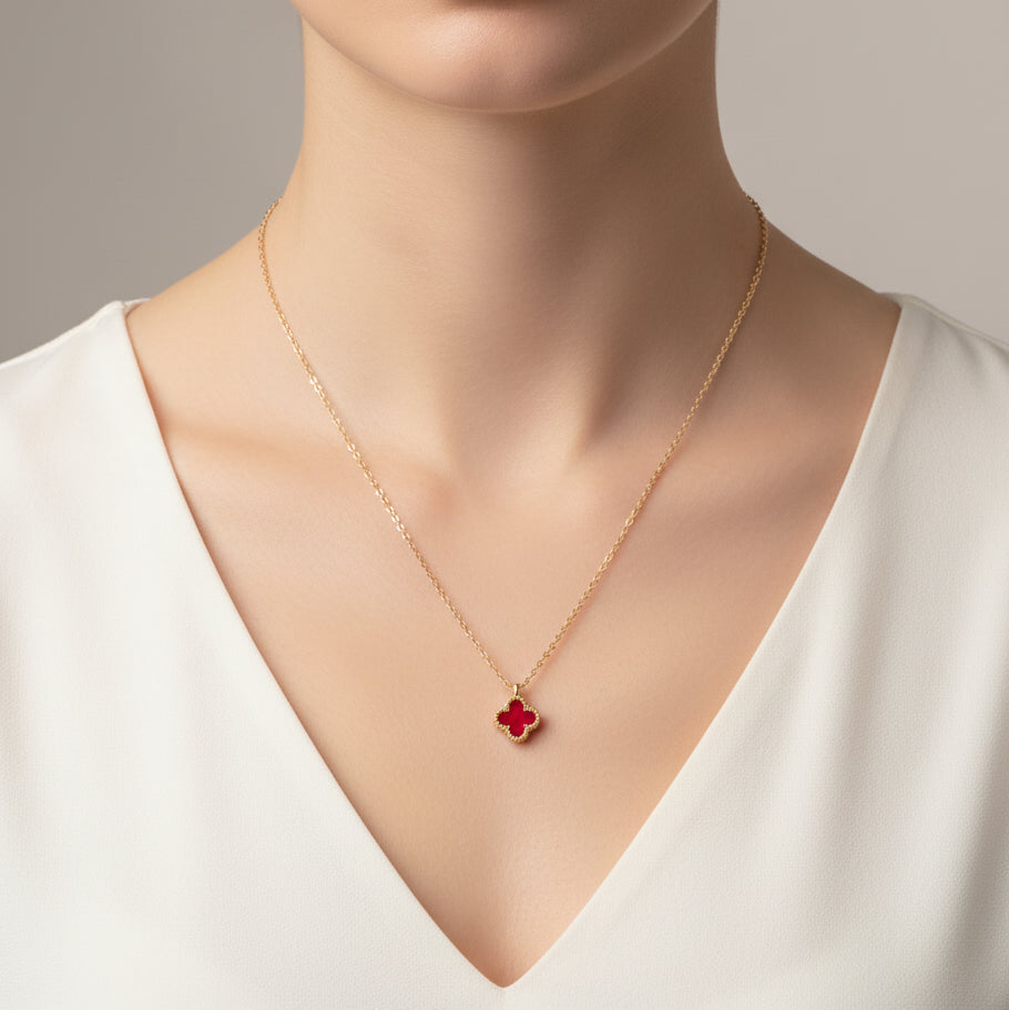 Luck & Love: Red Clover Good Fortune Necklace Gift for Her