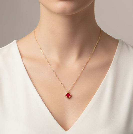 Luck & Love: Red Clover Good Fortune Necklace Gift for Her