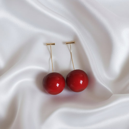 Sweet Crimson Cherry Drop Earrings – High-Shine Red Statement Jewelry