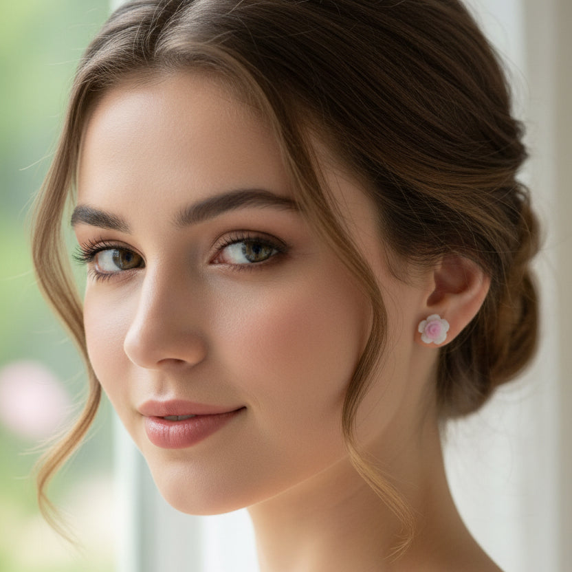 Twilight Bloom Rose Studs – Dual-Tone Floral Earrings