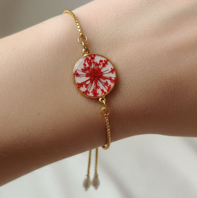 Handcrafted Pressed Flower Boho Bracelet - Real Bloom Resin Jewelry, Adjustable Fit