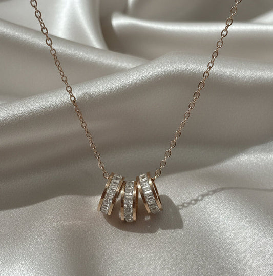 Three-Ring Sliding Pendant Necklace with Crystal Accents