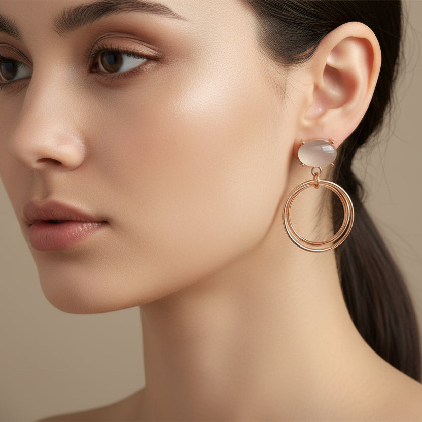 Elegant Rose Gold Multi-Hoop Drop Earrings