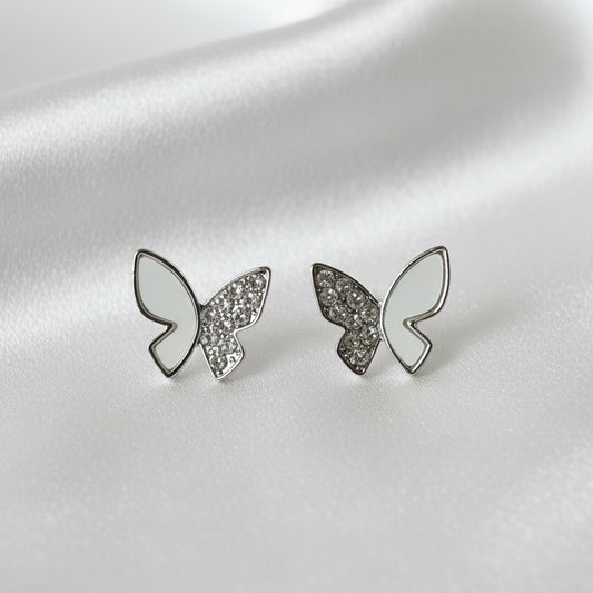Sparkle & Matte Butterfly Studs – Two-Tone Crystal Butterfly Earrings