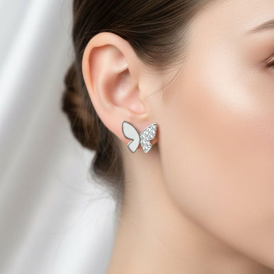Sparkle & Matte Butterfly Studs – Two-Tone Crystal Butterfly Earrings