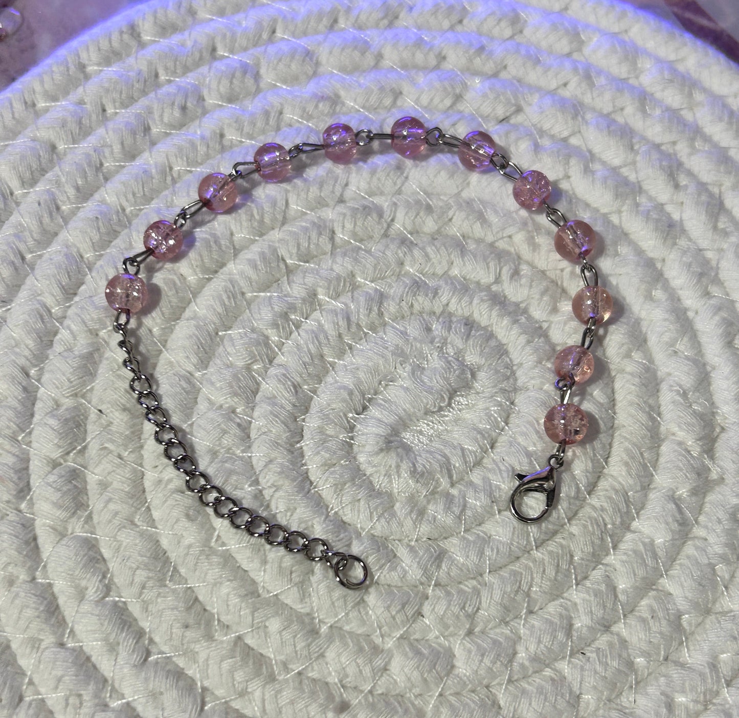 Pastel Beaded Bracelet with Silver Jingle Bell Charm - Adjustable Dangle Chain