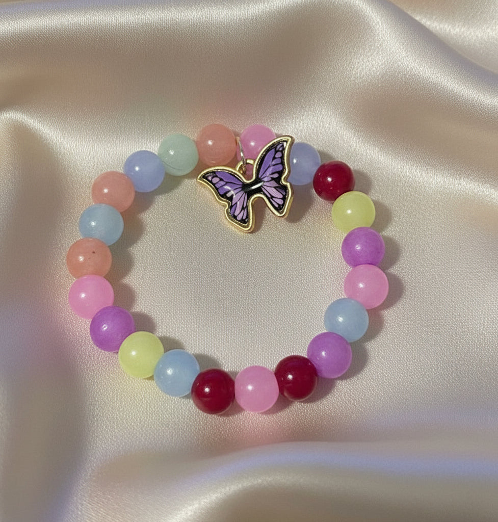 Pastel Rainbow Beaded Butterfly Charm Bracelet | Fairycore Jewelry