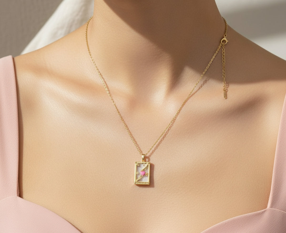 Gold Framed Miniature Art Charm with Pink Heart