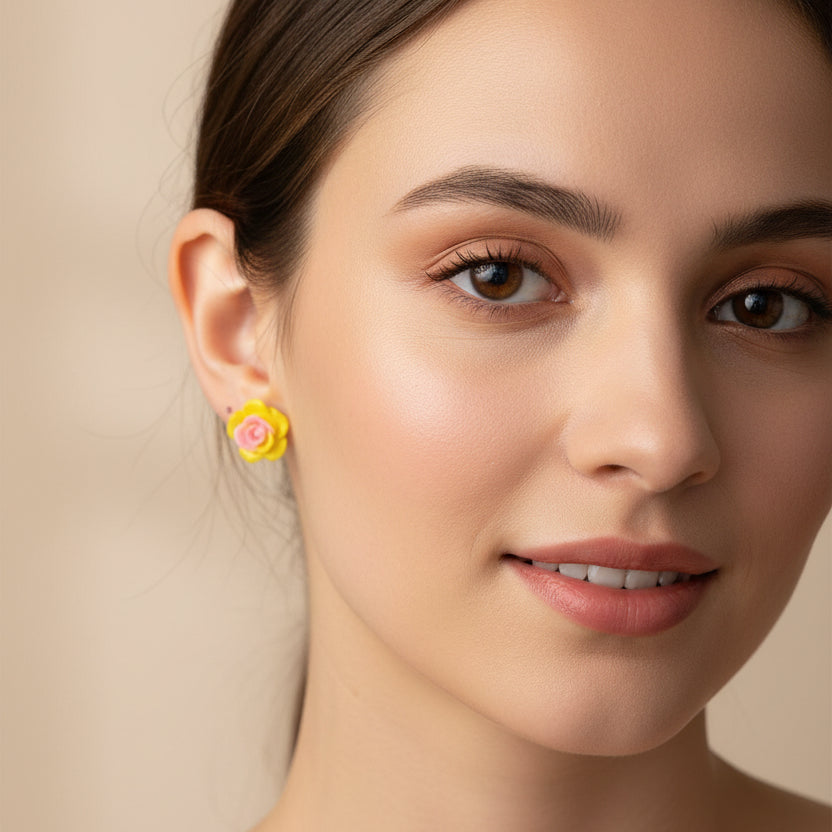 Twilight Bloom Rose Studs – Dual-Tone Floral Earrings