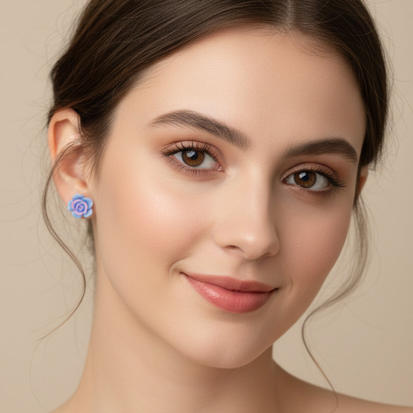 Twilight Bloom Rose Studs – Dual-Tone Floral Earrings