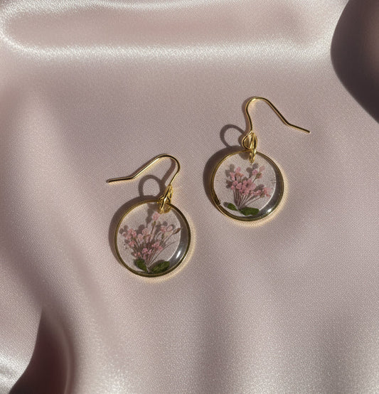 Pressed Pink Heather Flower Resin Earrings