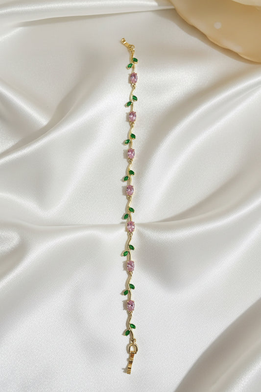 Enchanted Bracelet | Rose & Emerald Crystal Floral Jewelry