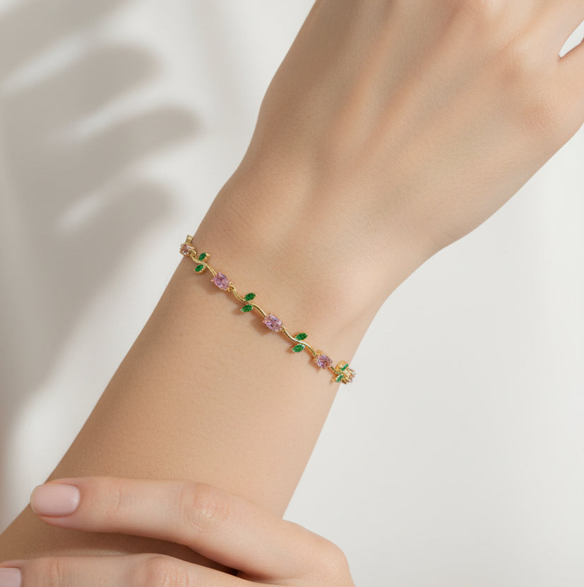 Enchanted Bracelet | Rose & Emerald Crystal Floral Jewelry