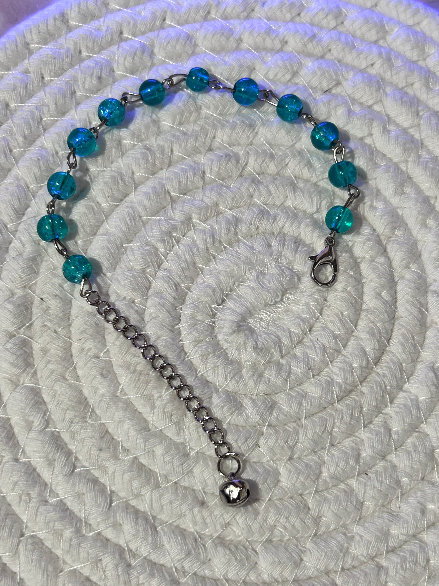 Pastel Beaded Bracelet with Silver Jingle Bell Charm - Adjustable Dangle Chain