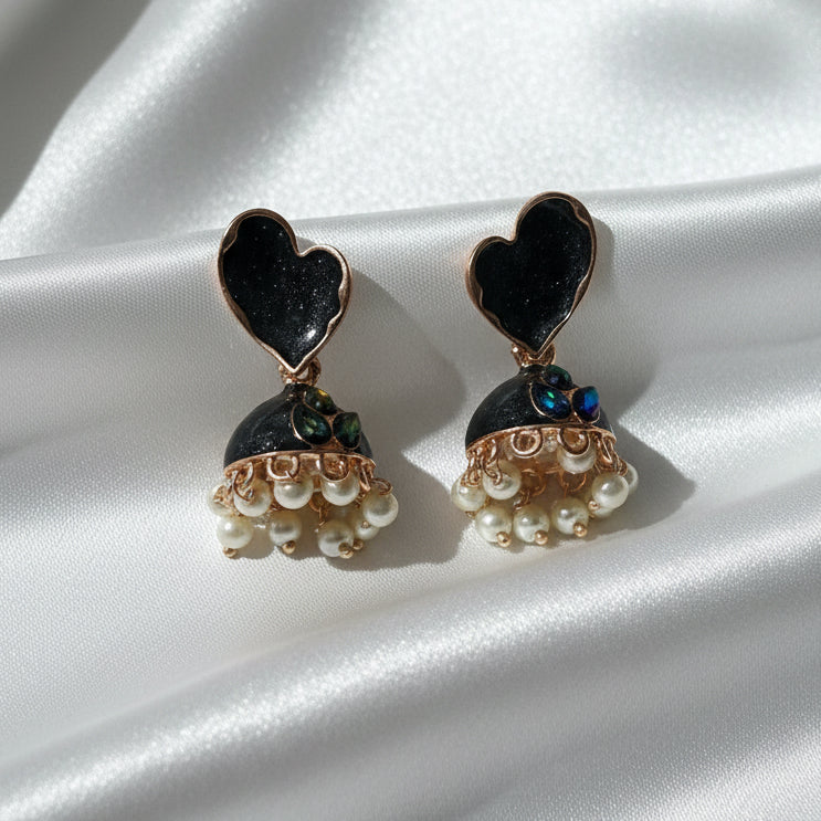 Traditional Kundan Enamel Pearl Jhumka