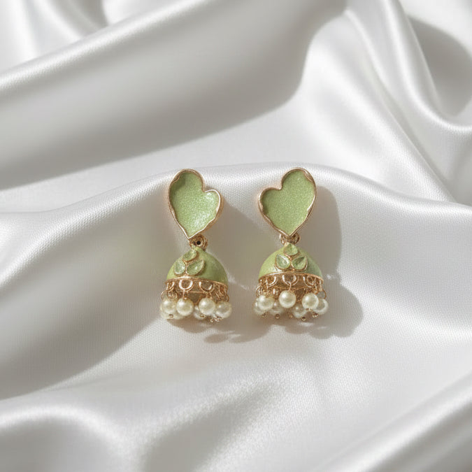 Traditional Kundan Enamel Pearl Jhumka