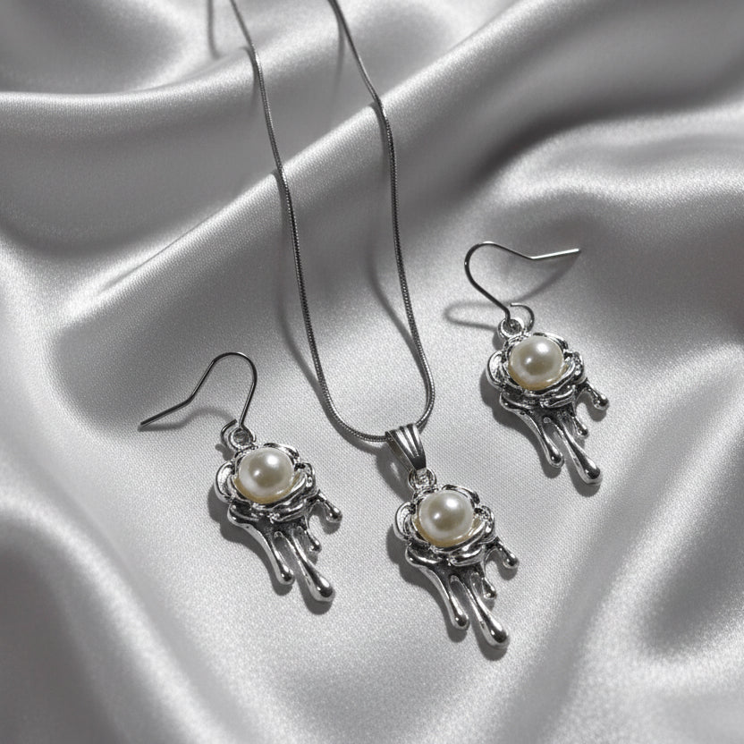 Silver Drip Necklace & Earrings