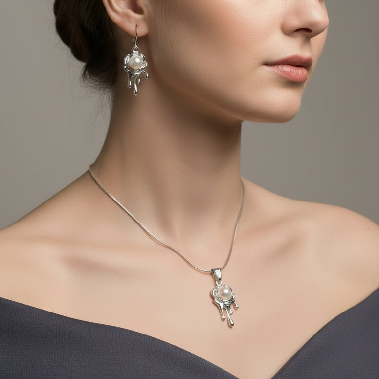Silver Drip Necklace & Earrings