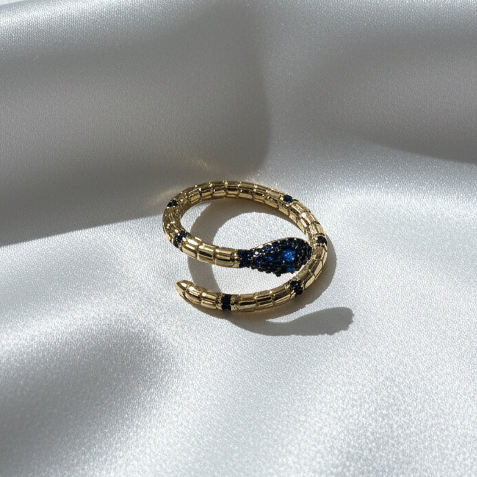 Vintage-Style Gold Snake Wrap Ring with Purple Amethyst-Tone Crystals(Free size)