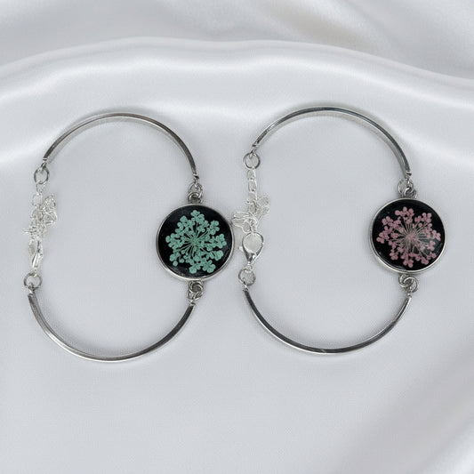 Real Pressed Flower Resin Bangle – Handmade Botanical Jewelry Gift for Her