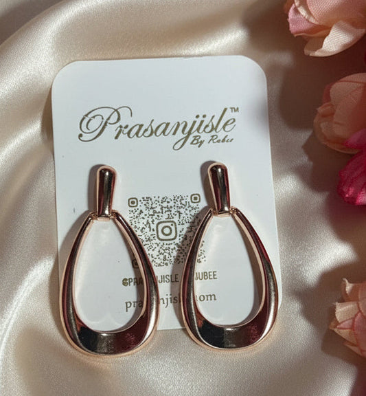 Sleek Rose Gold Open Teardrop Dangle Earrings