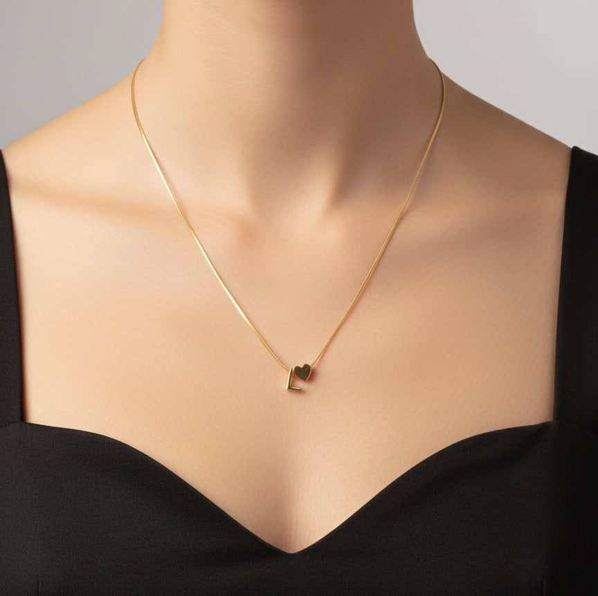 Love: Initial 'L' and Heart Charm Gold Necklace Gift