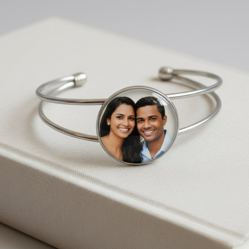 Personalized Photo Cuff Bracelet – Custom Memory Keepsake Jewelry in Silver