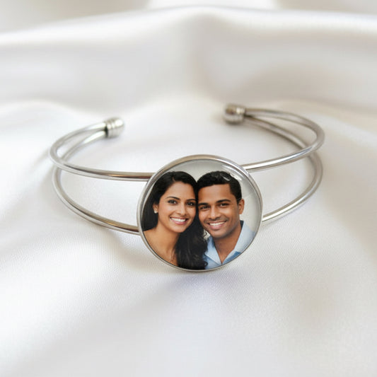 Personalized Photo Cuff Bracelet – Custom Memory Keepsake Jewelry in Silver