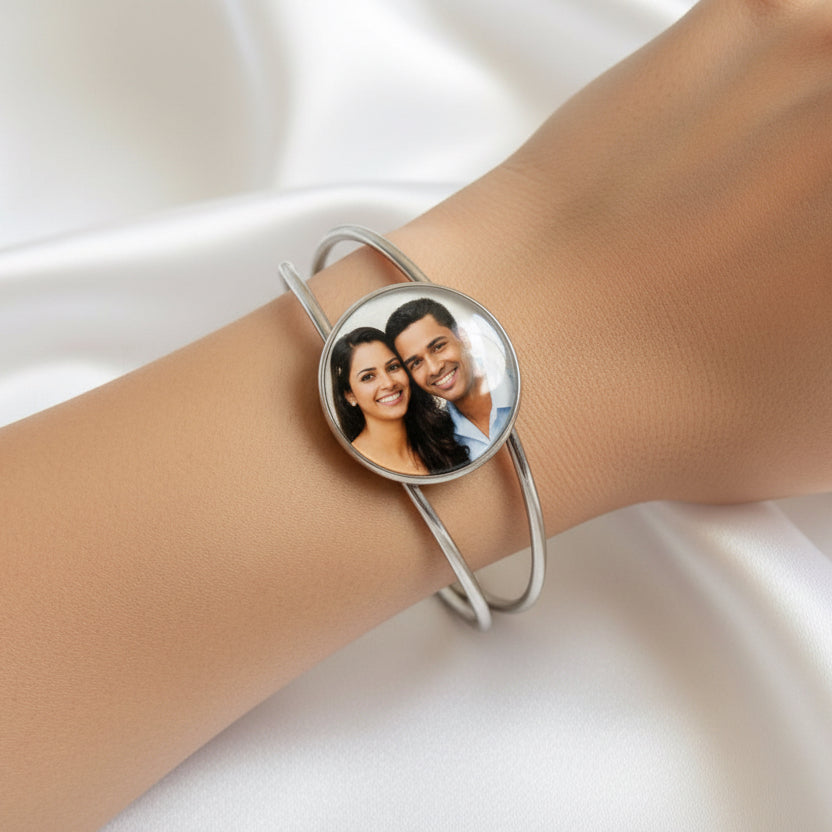 Personalized Photo Cuff Bracelet – Custom Memory Keepsake Jewelry in Silver