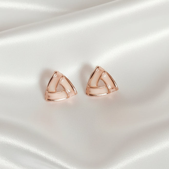 Chic Geometric Enamel Stud Earrings – Minimalist Gold-Trimmed Triangle Earrings in Cream