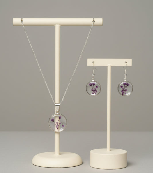 'Forever Bloom' Purple Flower Resin Jewelry Set - Everyday Earrings & Pendant