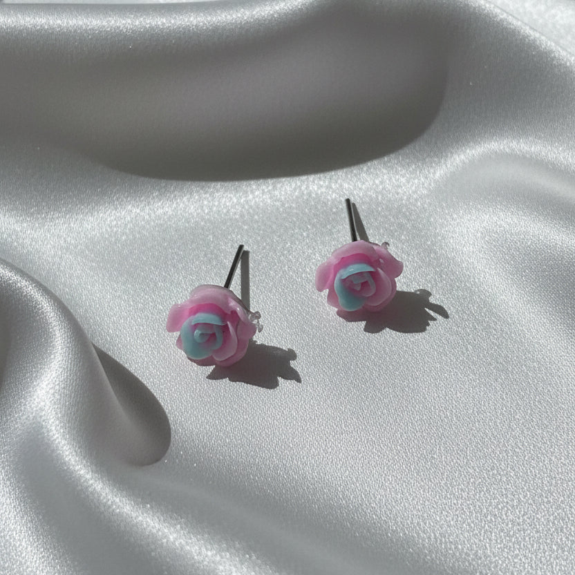 Twilight Bloom Rose Studs – Dual-Tone Floral Earrings