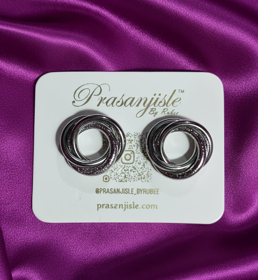 Interlocking Triple Circle Stud Earrings | Modern Knot Silver Tone Earrings