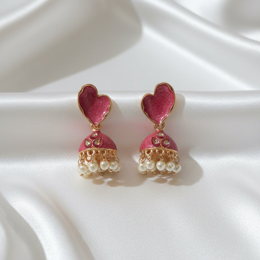 Traditional Kundan Enamel Pearl Jhumka