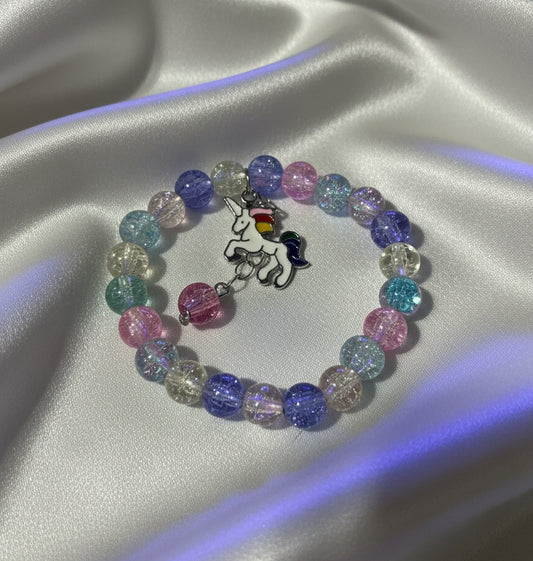 Magical Unicorn Rainbow Pride Crackle Bead Bracelet