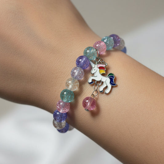 Magical Unicorn Rainbow Pride Crackle Bead Bracelet