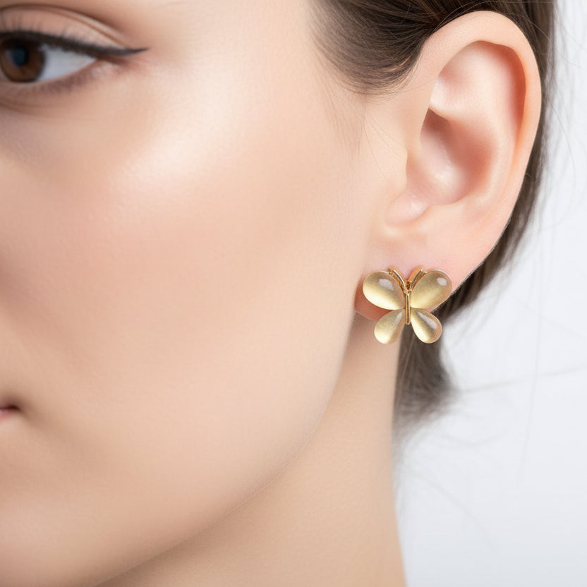 Ethereal Butterfly Cat-Eye Stud Earrings – Shimmering Silver-Tone
