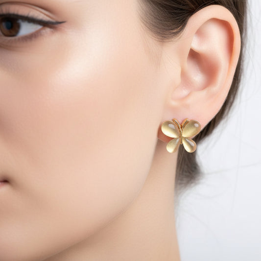 Ethereal Butterfly Cat-Eye Stud Earrings – Shimmering Silver-Tone