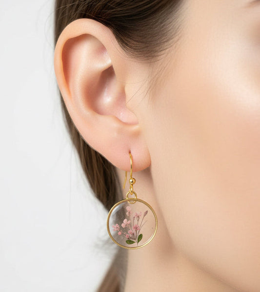 Pressed Pink Heather Flower Resin Earrings