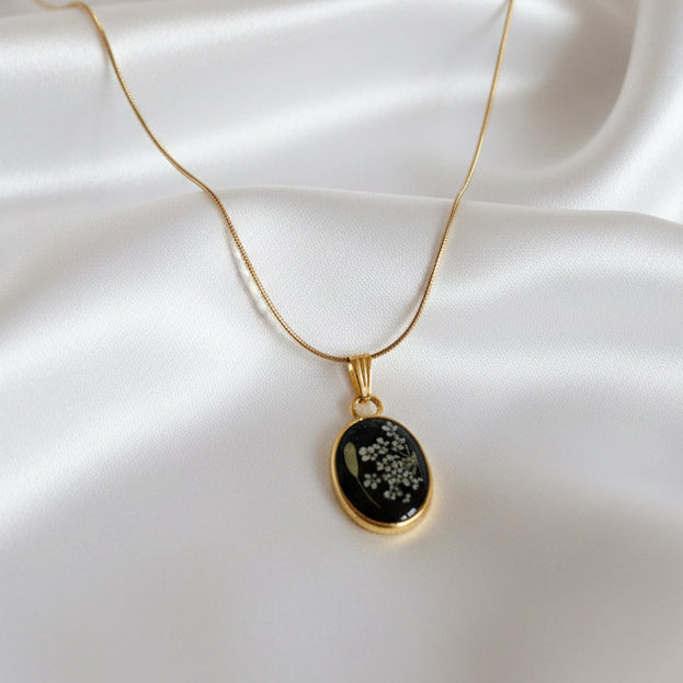 Midnight Meadow Pressed Flower Necklace | Real Dried Wildflower Pendant