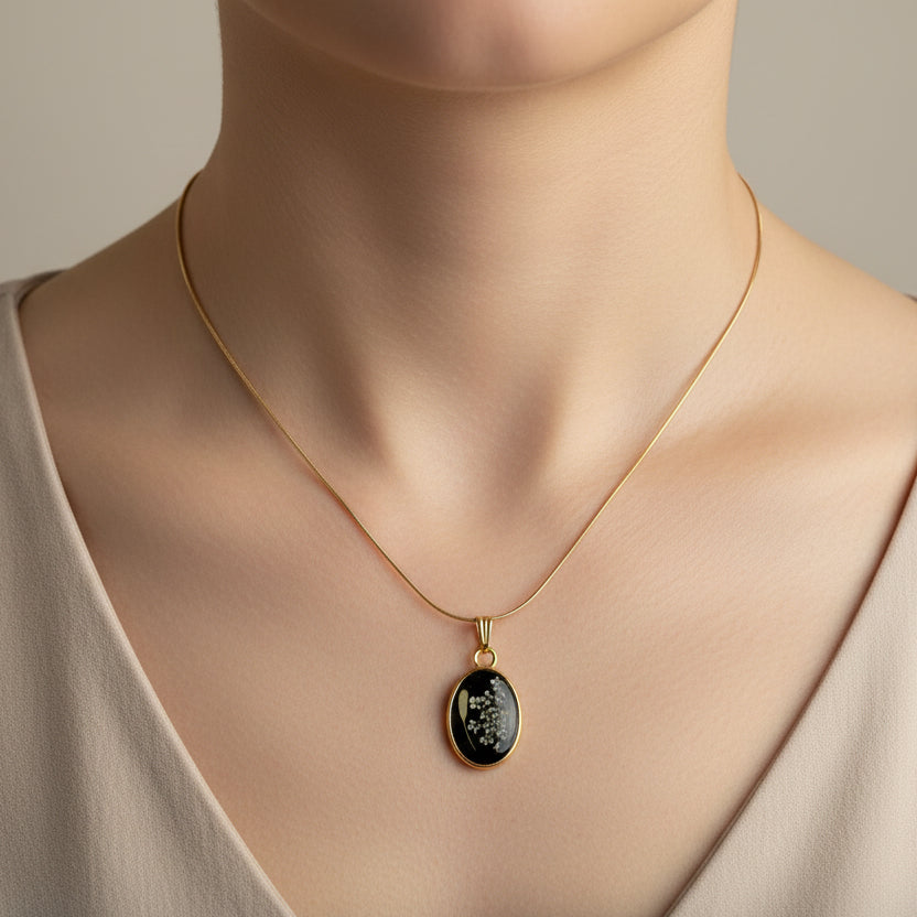 Midnight Meadow Pressed Flower Necklace | Real Dried Wildflower Pendant